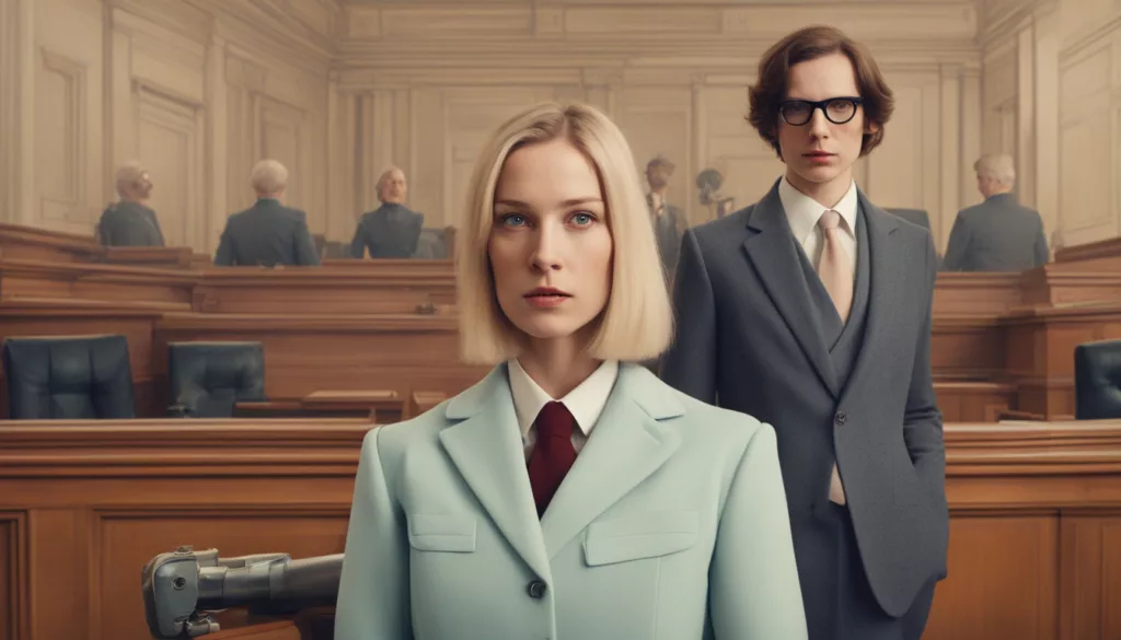Two lawyers in a European courtroom.